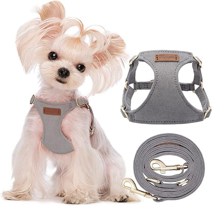 Puppytie No Pull xs Dog Harness with Multifunction Dog Leash,Soft Adjustable No Choke Escape Proof Pet Harness Vest,Silver Grey,XS