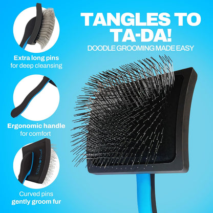 Doodle Brush Slicker Brush for Dogs - Doodle Detangler for Goldendoodle, Bernedoodle, Cockapoo, Cavapoo - Dog Brushes for Grooming & Dematting - Dog Grooming Brushes - Poodle Pin - Extra Long Pin