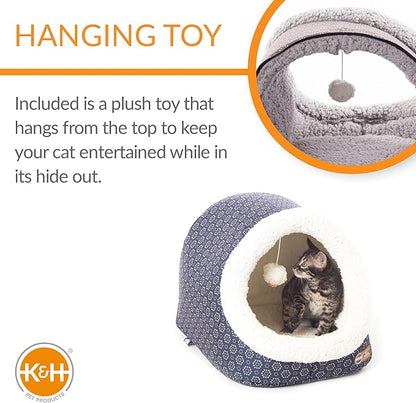 K&H Pet Products Thermo-Pet Cave Heated Cat Bed for Large Cats, Indoor Heated Warming Bed for Dogs & Cats, Covered Cave Pet Tent, Collapsible, Machine Washable, Safety Listed - 17 X 15 X 13in Navy