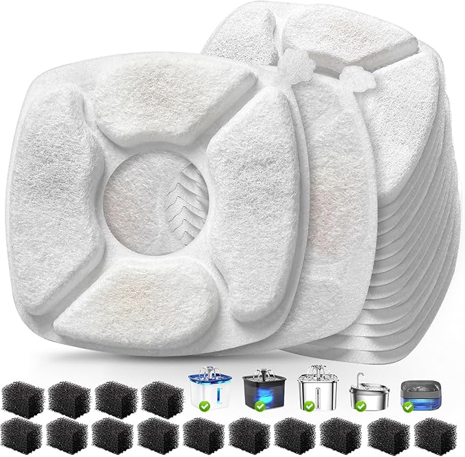 28 Pcs Cat Water Fountain Replacement Filters-14 Pack Cat Fountain Filters with 14 Pack Sponges, Enhanced Compatibility Pet Fountain Filter Fit for 95oz/2.8L 135oz/4L 67oz/2L Pet Drinking Fountain