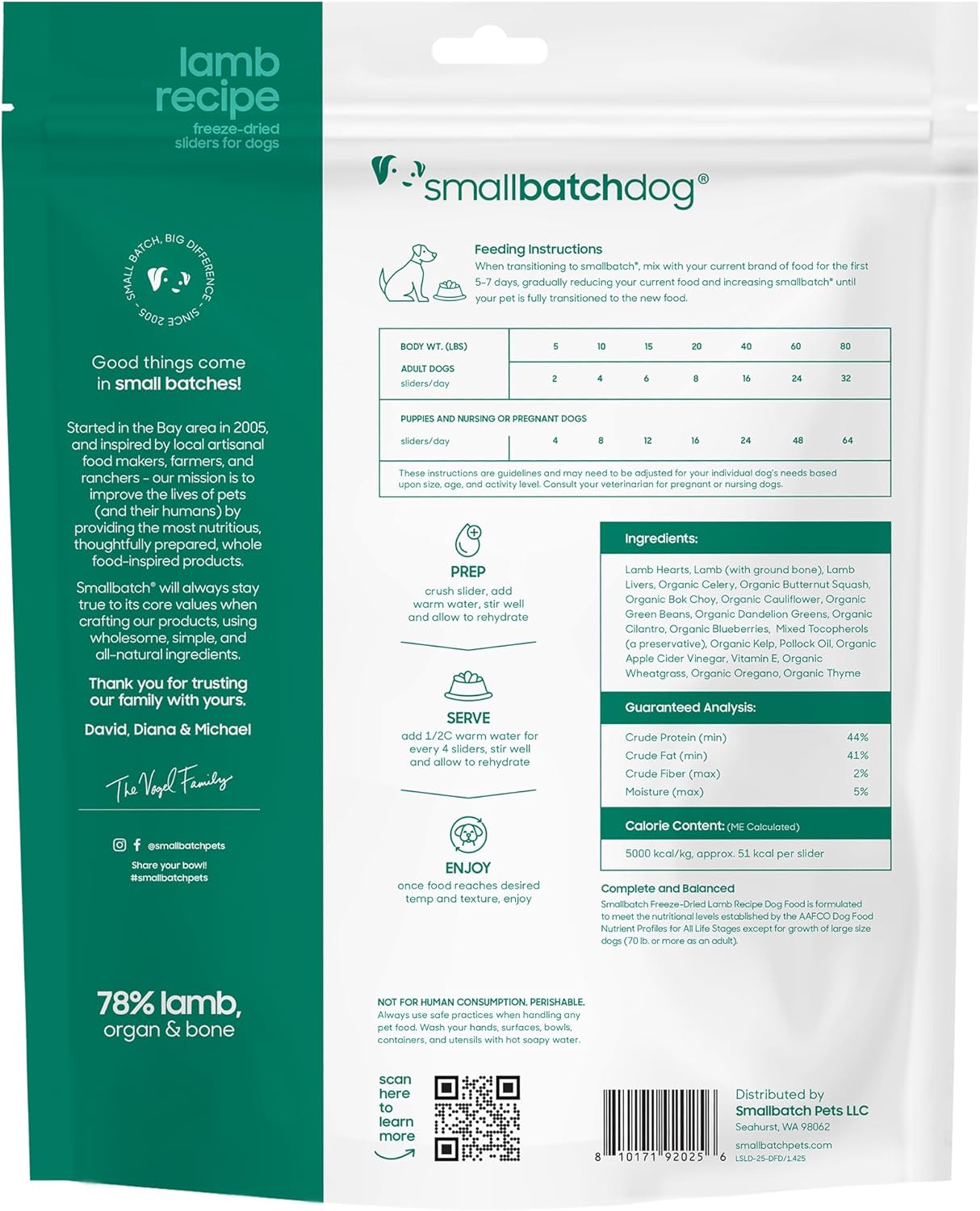 smallbatch Pets Freeze Dried Raw Dog Food, Lamb Recipe, 25 oz, Organic High Protein Dog Food, Grain Free, Made in The USA, Humanely Raised Meat, Single Protein, for Picky Eaters, Hydrate & Serve