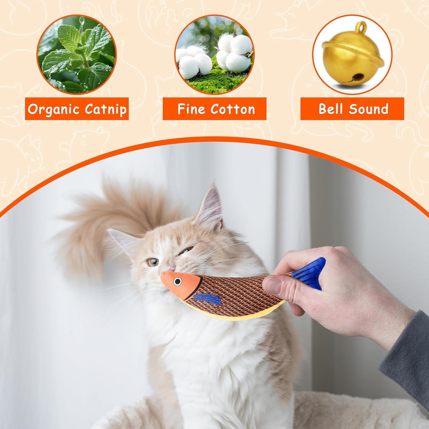 Soft Catnip Toys Fish, 3 Pack Bell Sound Cat Toys, Interesting Indoor Cat Kicker Toys, Durable and Highly Interactive Catnip Toys (Knife Fish)