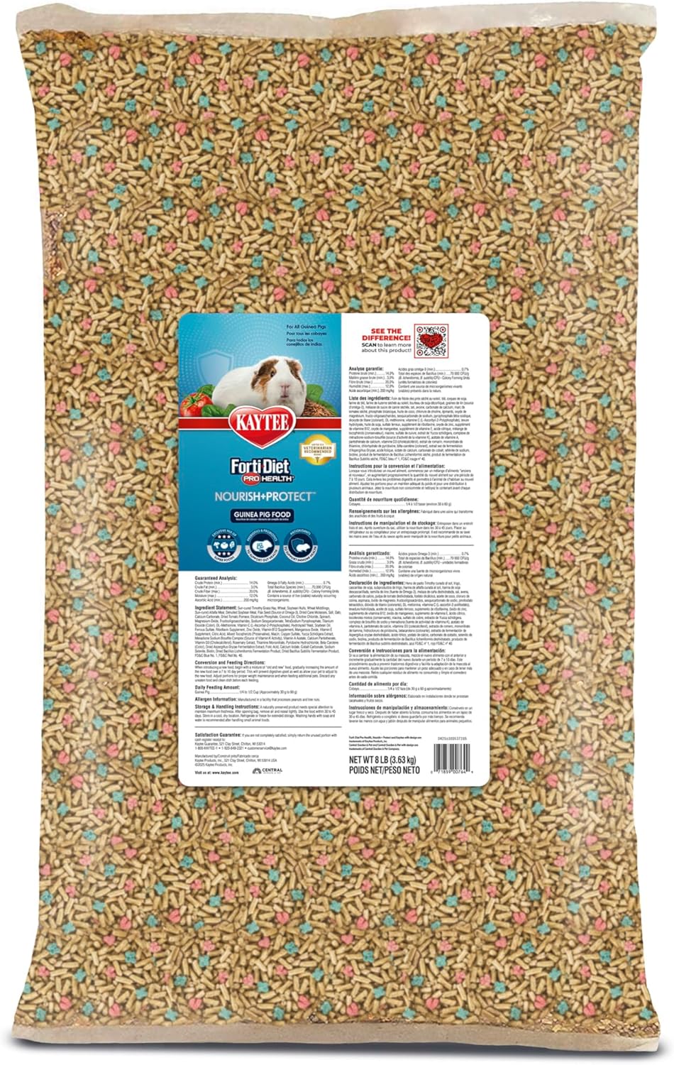 Kaytee Forti-Diet Pro Health Nourish+Protect Guinea Pig Food, Comprehensive Nutrition Backed by Science, Digestive Health, Immune Support, 8 pounds