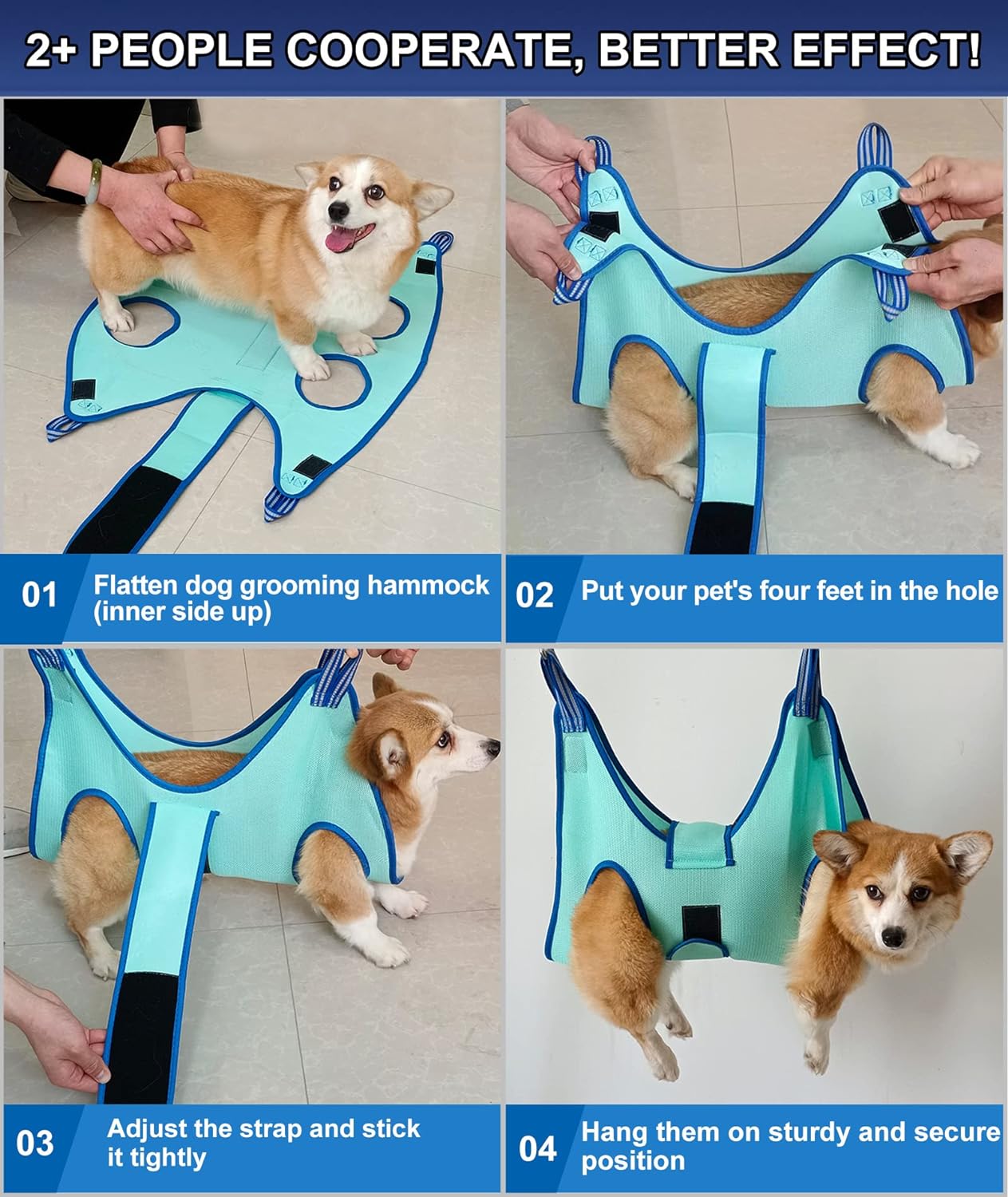 Dog Grooming Hammock,Hanging Harness Holder for Nail Clipping, Nail Trimming Hammock with Wide Strap, Grooming Sling Hanger for Claw Care (X-Large 50 LB Max/Turquoise)