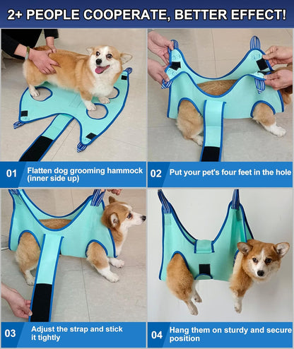 Dog Grooming Hammock,Hanging Harness Holder for Nail Clipping, Nail Trimming Hammock with Wide Strap, Grooming Sling Hanger for Claw Care (X-Large 50 LB Max/Turquoise)
