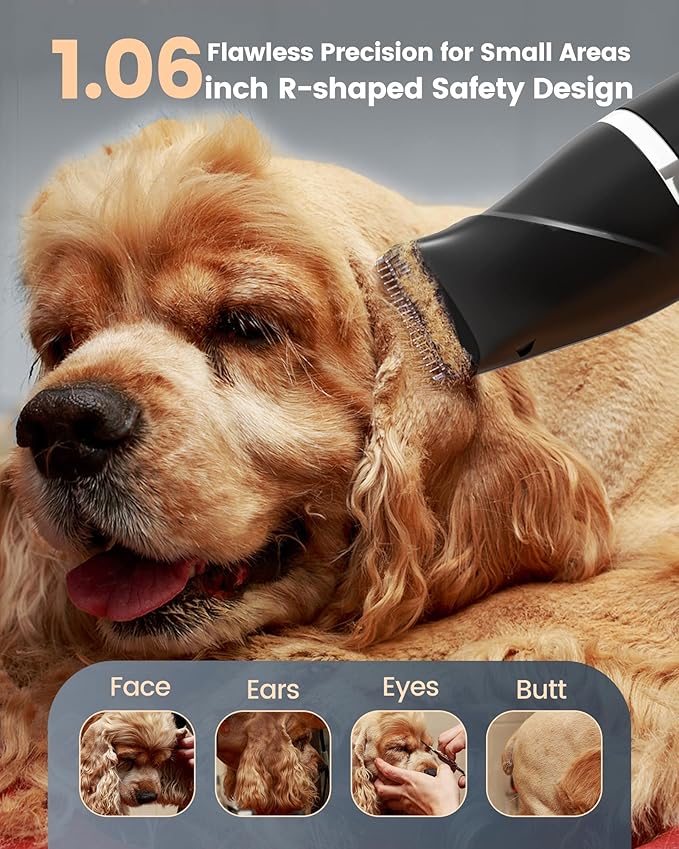 4 in 1 Dog Grooming Kit for Thick Hair, 2000mAh Heavy Duty Dog Clippers for Grooming, 2-Speed Low Noise Dog Paw Trimmer with Nail Grinder for Body, Paws, Nail, Face, Ears, Legs