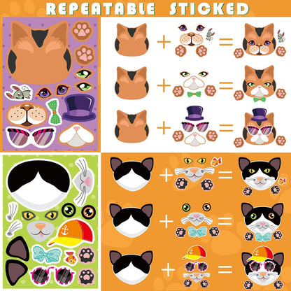 48 Sheets Cat Stickers,Make a Face Stickers for Kids, Make Your Own Cat Sticker, Animal Sticker for Kids 3-5, Brithday Gift Party Favors, Teacher Reward Classroom Games Craft