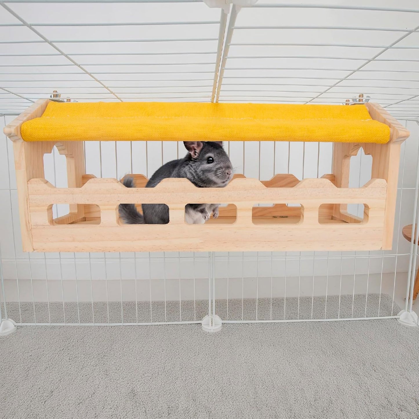 Chinchilla Bridge Wooden,Small Animals Wooden Bridge and Platform,Chinchilla Habitat Toys for Squirrel Hamster Ferret Guinea Pig Sturdy Easy to Clean