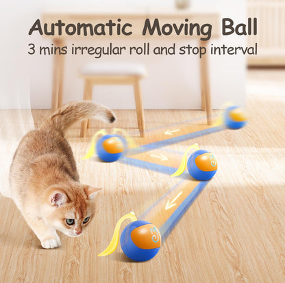 Migipaws Interactive Cat Ball Toy Set, Fun Tracker, Automatic Rolling Chase Ball with Fluffy Tail, A Small Mice, Rechargeable (Blue)
