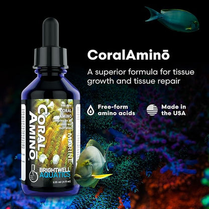 Brightwell Aquatics CoralAmino - Complex of Amino Acids for Corals - Coral Food for Aquarium Coral Growth - Saltwater Aquarium Treatments, 4.22 fl oz