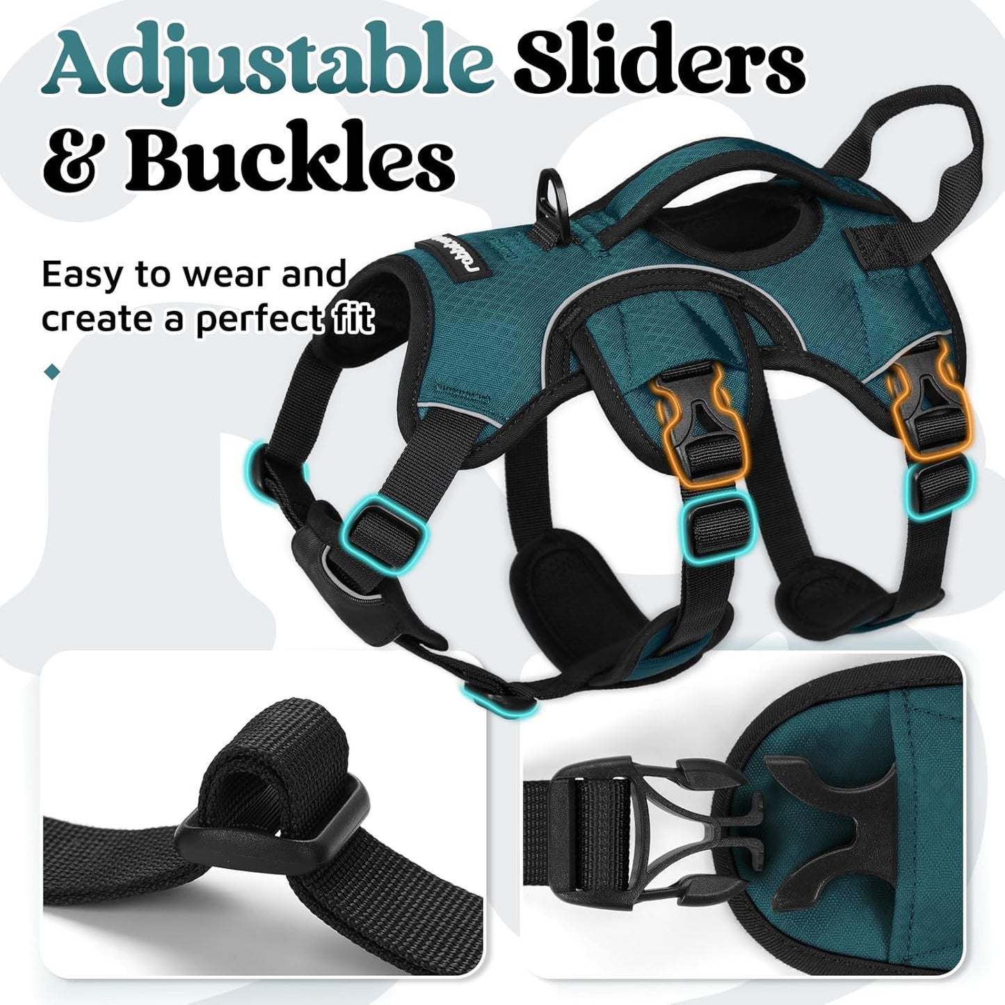 rabbitgoo Escape Proof Dog Harness Small Sized Dog, Soft Padded Full Body Pet Harness, Reflective Adjustable Vest with Lift Handle and Leash Clip for Walking Hiking Training, Dark Green, S