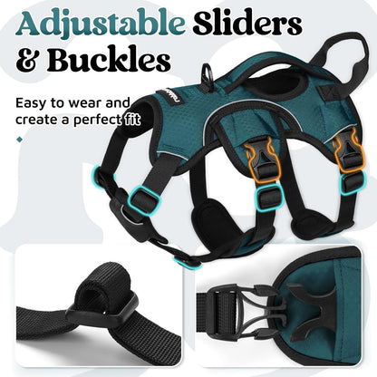 rabbitgoo Escape Proof Dog Harness Small Sized Dog, Soft Padded Full Body Pet Harness, Reflective Adjustable Vest with Lift Handle and Leash Clip for Walking Hiking Training, Dark Green, S