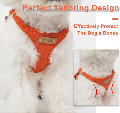 Puppytie No Pull Small Dog Harness with Multifunction Dog Leash,Lightweight Soft Adjustable No Choke Escape Proof Pet Harness Vest Pet Harness Vest,Orange,S