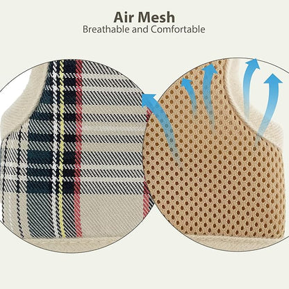 AIITLE Adjustable Bunny Harness & Leash Set - Soft Mesh Liner, Comfort Fit Plaid Pattern Vest with Magic Tape Design, Portable for Small Animal Pets Puppy Cat Rat Squirrel Ferret, Beige L