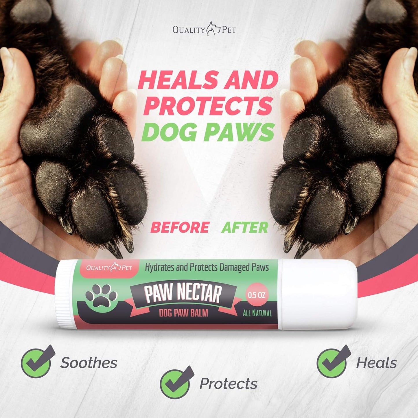 Natural Lick Safe Dog Paw Balm Jumbo 0.5oz - 100% Organic Dog Paw Pad Balm Protector, Moisturizer & Soother for Dry Cracked Paws, Hot Pavement - Heals, Repairs & Restores - Coconut Oil, Shea Butter