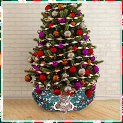 Christmas Cat Tunnel Bed for Indoor Cats Under Christmas Tree Skirt Tube with Hanging Ball Plush Cat Cave, Washable Holiday Pet Gift Toy & Gift for Kittens(Pine Branch)