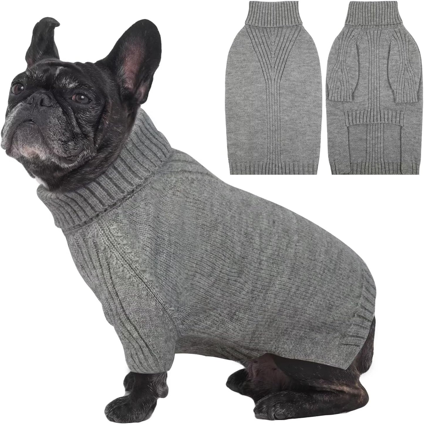 IECOii Dog Sweaters For Medium Dogs Girl Boy,Holiday Knit Doggy Sweatshirt with Sleeve,Turtleneck Thick Warm Dog Sweaters for Winter,Pullover Knitwear for French Bulldog,Boston Terrier (Light Grey, L)