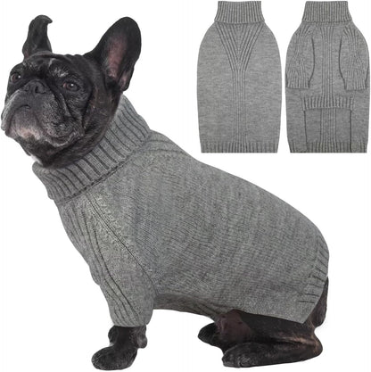 IECOii Dog Sweaters For Medium Dogs Girl Boy,Holiday Knit Doggy Sweatshirt with Sleeve,Turtleneck Thick Warm Dog Sweaters for Winter,Pullover Knitwear for French Bulldog,Boston Terrier (Light Grey, L)