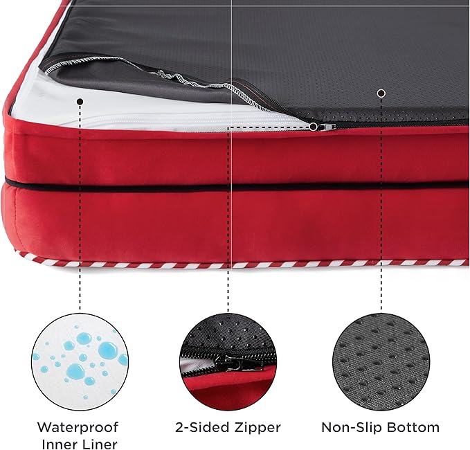 Bedsure Orthopedic Dog Beds Large Sized Dog - Washable Large Dog Cat Bed Waterproof, Comfort Dogs Couch Sofa with Washable Removable Cover, Pet Bed with Nonskid Bottom, Red, 35"