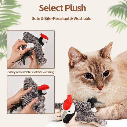 Flappy Bird Cat Toy, Simulated Chirping Flapping Wings Bird, Interactive Catnip Toys, Plush Kitten Exercise Toys for Indoor Cats, Brown Sparrow