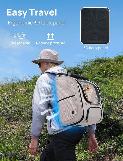 Pecute Cat Backpack Carrier, Large Space Cat Bubble Backpack, Breathable Cat Carrier, Shaded Dog Backpack Carrier, Ergonomic 3D Design for Travel, Hiking, Suitable for Shopping, and Vet, Khaki