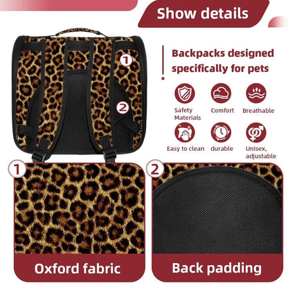 Portable Travel pet Backpack Carrier Hamster Bag Small Dog cat Carrier Breathable Hang Bag, Brown Leopard Print