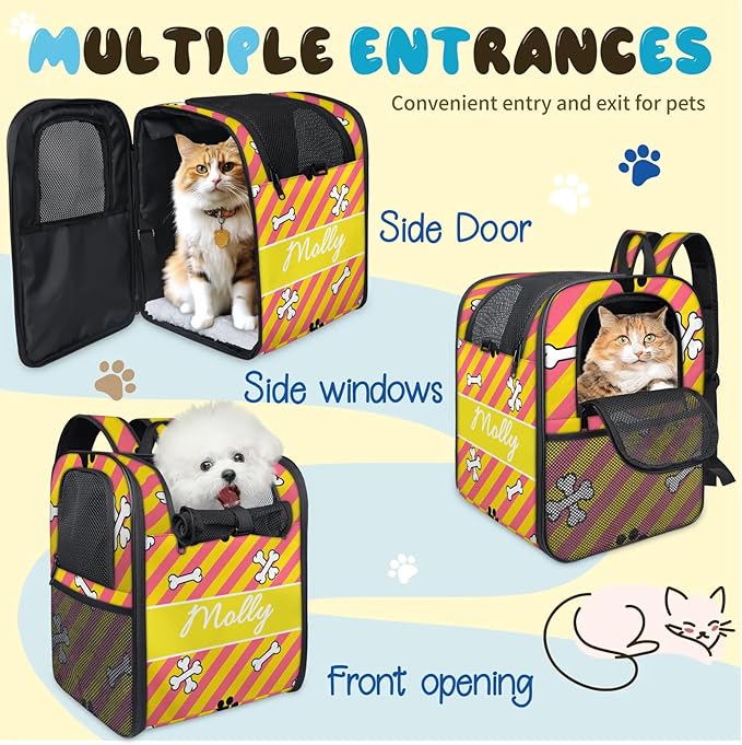 Cat Backpack Carrier-Customizable, Breathable Pet Carrier Backpack for Outdoor Travel/Vet Visits/Daily Use, Adjustable & Secure Design for Small Dogs and Cats Style11