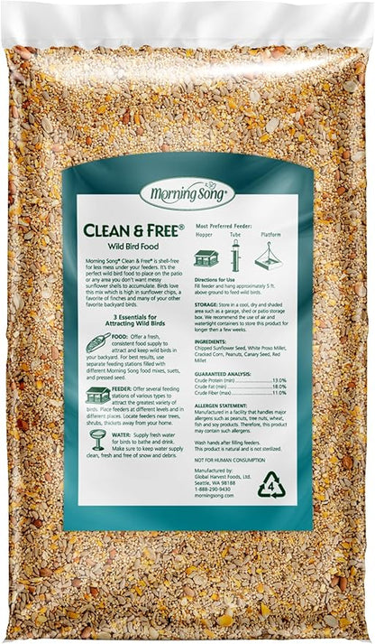 Morning Song Clean & Free Shell Free Wild Bird Food, Premium No Mess Bird Seed for Outside Feeders, 10-Pound Bag