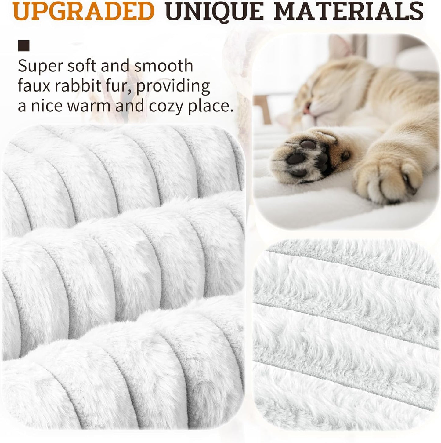 NWK Pack of 4 Fluffy Self Warming Cat Mat, Cat Blanket, Thermal Dog Mat, Washable, Non-Slip Bottom for Sofa & Crate & Kennel & Car Seat (Creamy White, Large (34'' X 22'' X 0.7''))