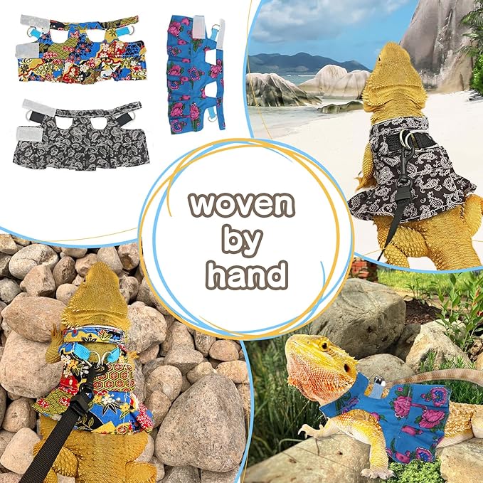 Lizard Harness Dress and Leash, Adjustable Hamster Ferret Harness and Leash Set, No-Pull Walking Vest for Lizard Small Animal Gecko Chameleon (Black M