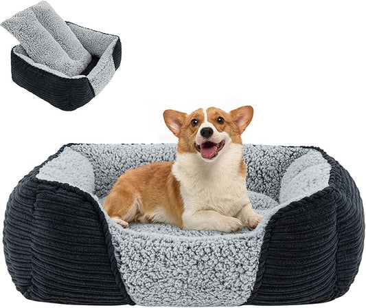 Miguel Washable Dog & Cat Bed with Removable Cushion for Medium & Small Dogs, Easy to Wash Pet Sofa Bed with Side Bolster, Anti-Slip Bottom, Black, 30 Inch