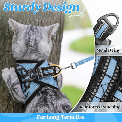 rabbitgoo Cat Harness and Leash Set for Walking Escape Proof, Adjustable Soft Kittens Vest with Reflective Strip for Cats, Comfortable Outdoor Vest, Light Blue, S