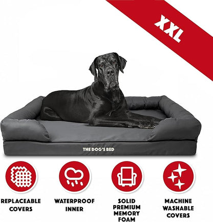The Dog’s Bed, Dog Bed XXL Grey, Memory Foam, Pain Relief: Arthritis, Hip & Elbow Dysplasia, Post Surgery, Lameness, Supportive, Calming, Waterproof Washable Cover