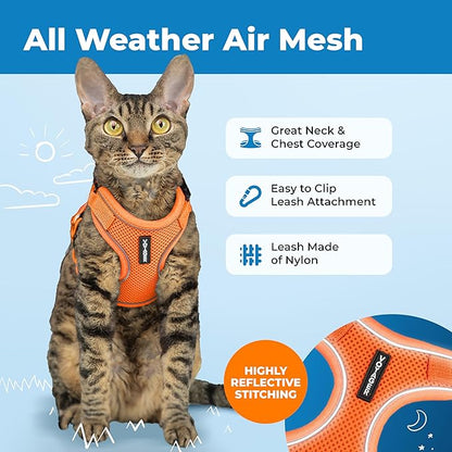 Voyager Escape Proof Cat Harness and Leash Set with Reflective Stitching, Neoprene Handle 5ft - Supports Small, Medium and Large Cats, Kittens for Walking by Best Pet Supplies - Orange, XXS