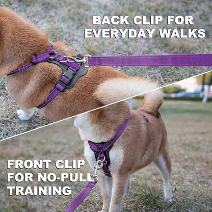 Plutus Pet Adjustable No Pull Dog Harness with Leather Accents, Heavy Duty Reflective Nylon Vest for Training, Hiking, Easy Walk Harness for Small, Medium, Large Dogs (Purple, M)