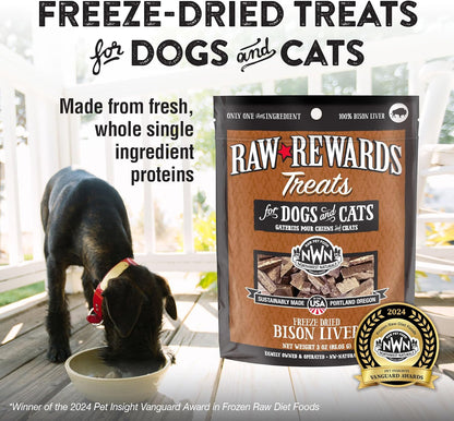 Northwest Naturals Raw Rewards Freeze-Dried Bison Liver Treats for Dogs and Cats - Bite-Sized Pieces - Healthy, 1 Ingredient, Human Grade Ingredients, All Natural, Proudly Made in USA, 3 Oz