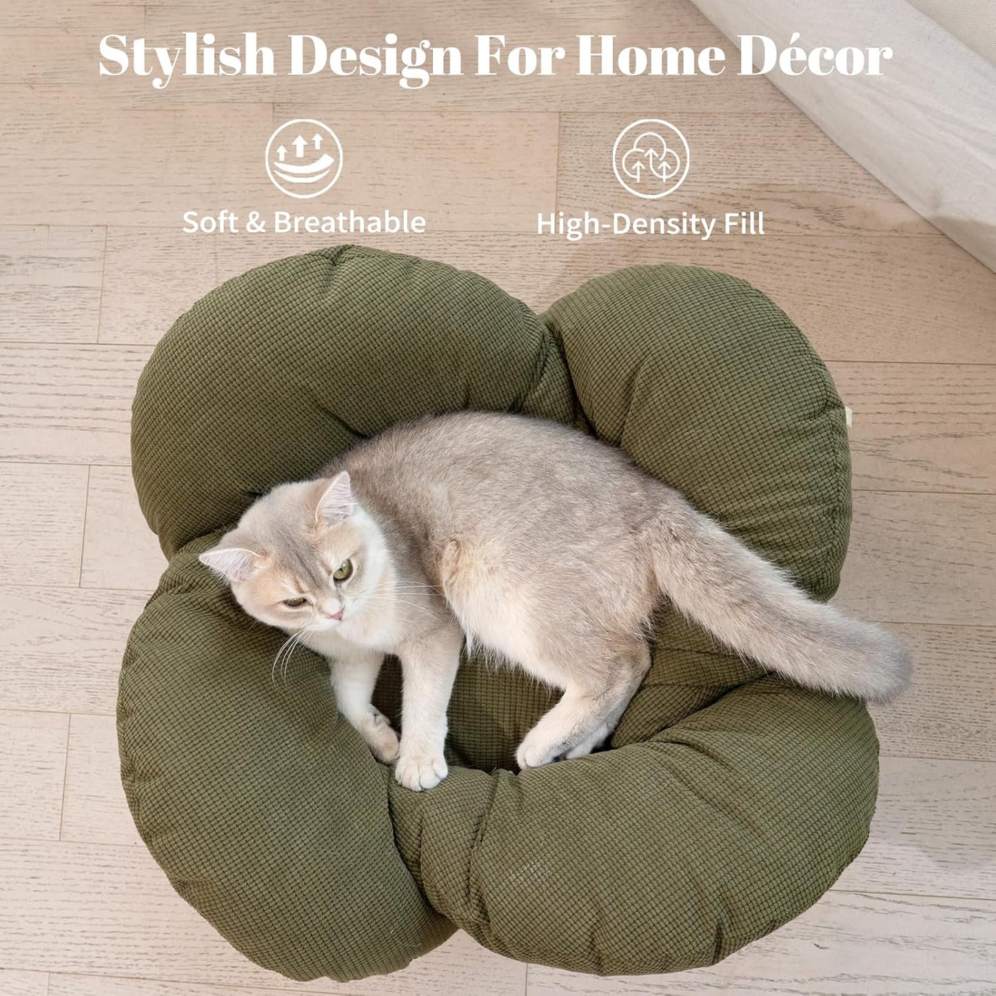 CHEERHOME PETS Elevated Cat Bed Wooden with Cushion Fluffy Pet Couch Sofa for Indoor Cats Raised Kitty Lounge Chair Suitable for Puppy, Cat Furniture(Green)