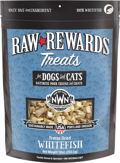 Northwest Naturals Raw Rewards Freeze-Dried Whitefish Treats for Dogs and Cats - Bite-Sized Pieces - Healthy, 1 Ingredient, Human Grade Pet Food, All Natural, Proudly Made in USA 10 Oz