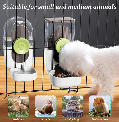 Kenond Hanging Automatic Pet Food Water Dispenser, 35oz Rabbit Feeder Guinea Pig Water Bottle Food Feeder for Ferret Guinea Pig Rabbit(White)