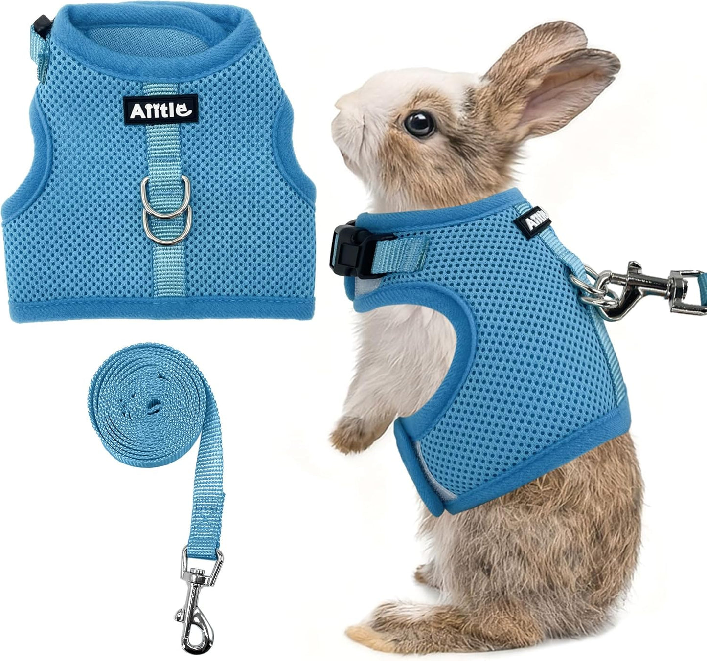AIITLE Breathable Bunny Harness and Leash Set, Adjustable Straps & Magic Tape Design, Comfort Fit Vest for Puppies, Cats, Squirrels, Rats, Bunnies, Ferrets, Outdoor Walking, Blue S