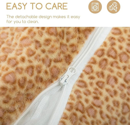 Hollypet Cat Bed Fluffy Plush Mutifuctional Double-Layer Soft Pet Couch Orthopedic Sofa Nest Beds for Small Cats and Dogs, Yellow Leopard (21x15x8 inch)