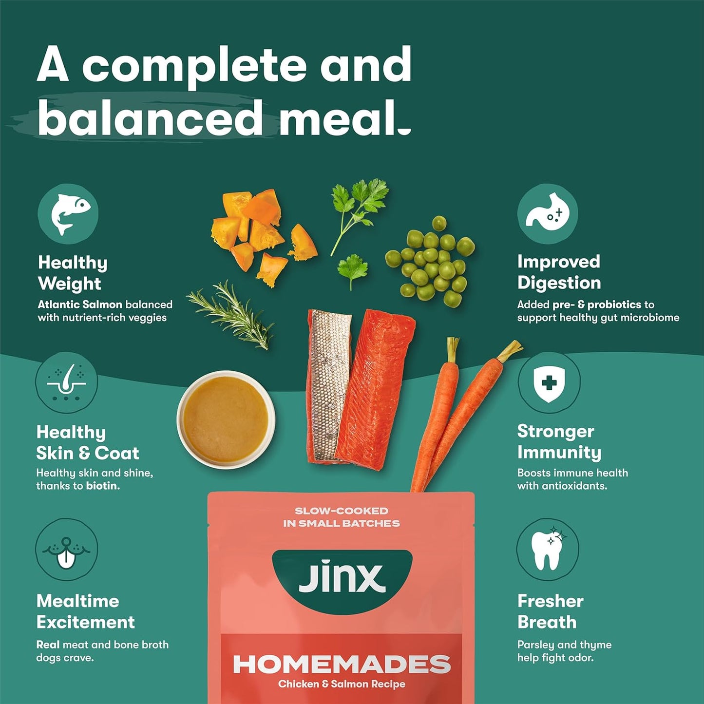 Jinx Wet Dog Food Topper, Mix with Dry Dog Food, Made with Real Salmon & Chicken, Bone Broth, No Fillers, for All Lifestages, 9oz, 1 Pack