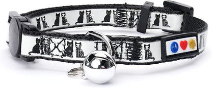 Pawtitas Halloween Cat Collars for Cats Adjustable Collar Glow in The Dark Feature and Safety Breakaway Buckle and Removable Bell to Match Your Halloween Cat's Costume - Black Cat Pattern