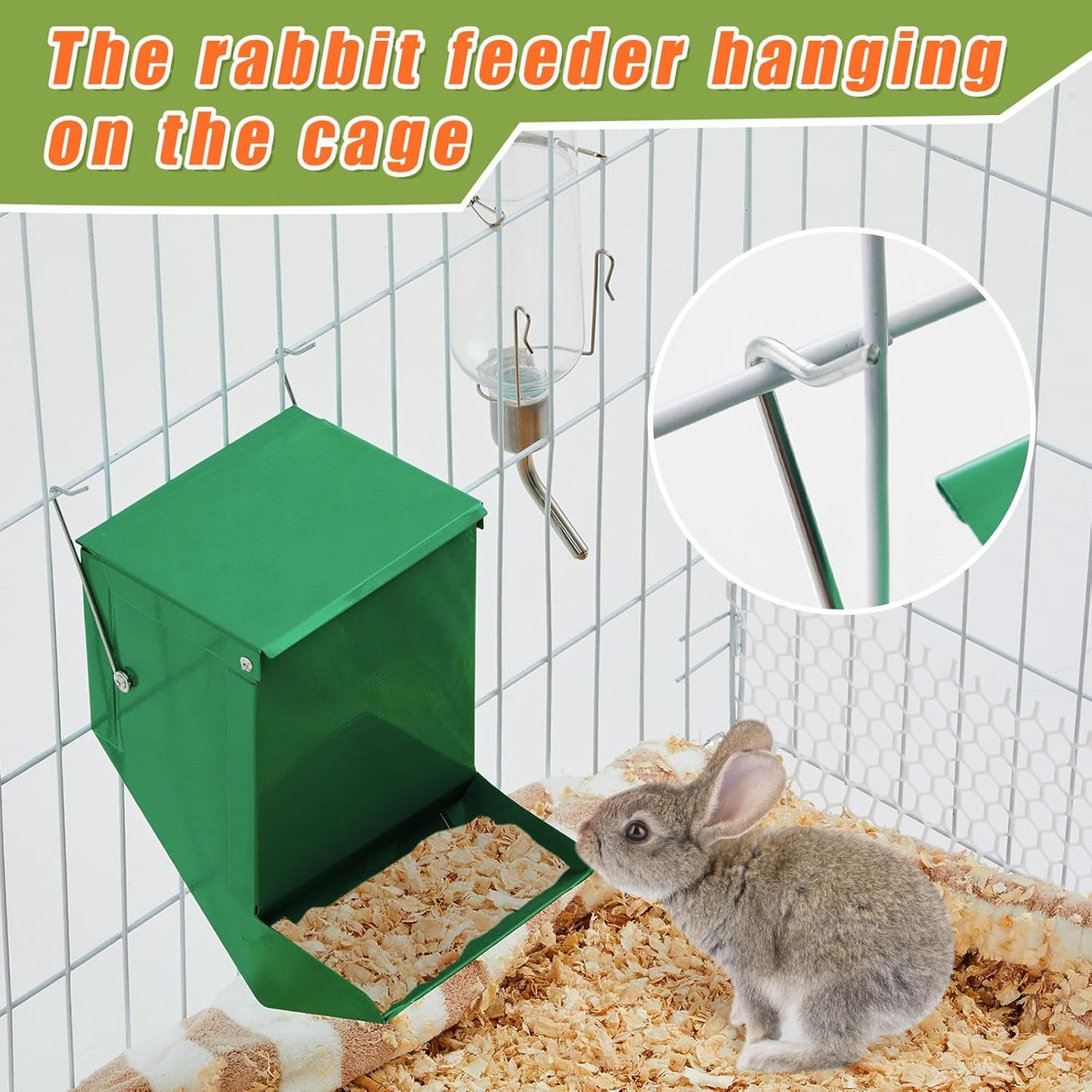 Maxcheck 2 Pack Rabbit Feeder and 12 oz Water Bottle for Cages Pet Food Water Dispenser with Lid Metal Feeders Outside for Guinea Pig Hamsters Chinchillas Gerbils and Other Small Animals(2 Lbs)