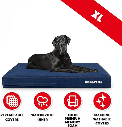 The Dog’s Bed Orthopedic Memory Foam Dog Bed, XXL Blue Denim, Pain Relief for Arthritis, Hip & Elbow Dysplasia, Post Surgery, Lameness, Supportive, Calming, Waterproof Washable Cover
