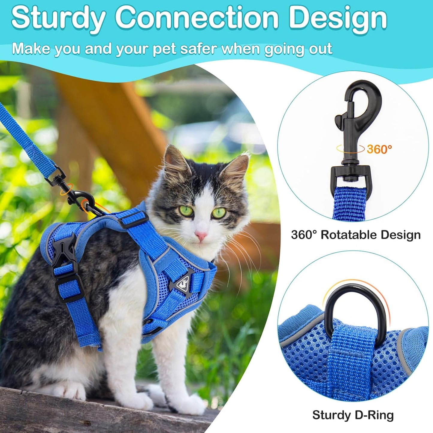Cat Harness and Leash for Walking Soft Cat Harness Escape Proof, Adjustable Kitten Harness Cat Leash Reflective Strips Jacket, Breathable Cat Vest Harness Set for Kitten Easy to Wear Outdoor Walking