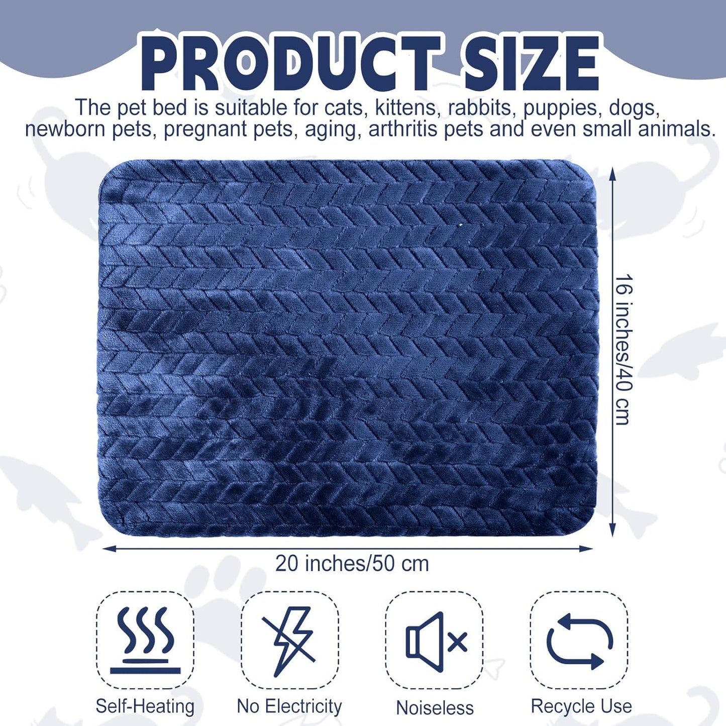 4 Pack Self Heating Cat Pad 16 x 20 Inch Self Warming Cat Bed Non Slip Warm Dog Pad Mat Washable Pet Kennel Crate Bed Mat for Indoor Outdoor Pets(Navy Blue,16 x 20 Inch)