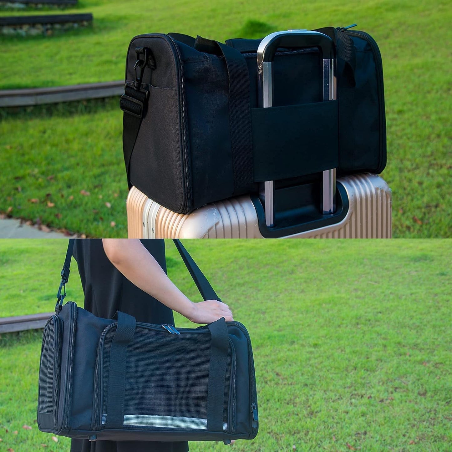 Soft Sided Carrier for Small Medium Cats Dogs,TSA Airline Approved Collapsible Travel Pet Carrier Medium Black