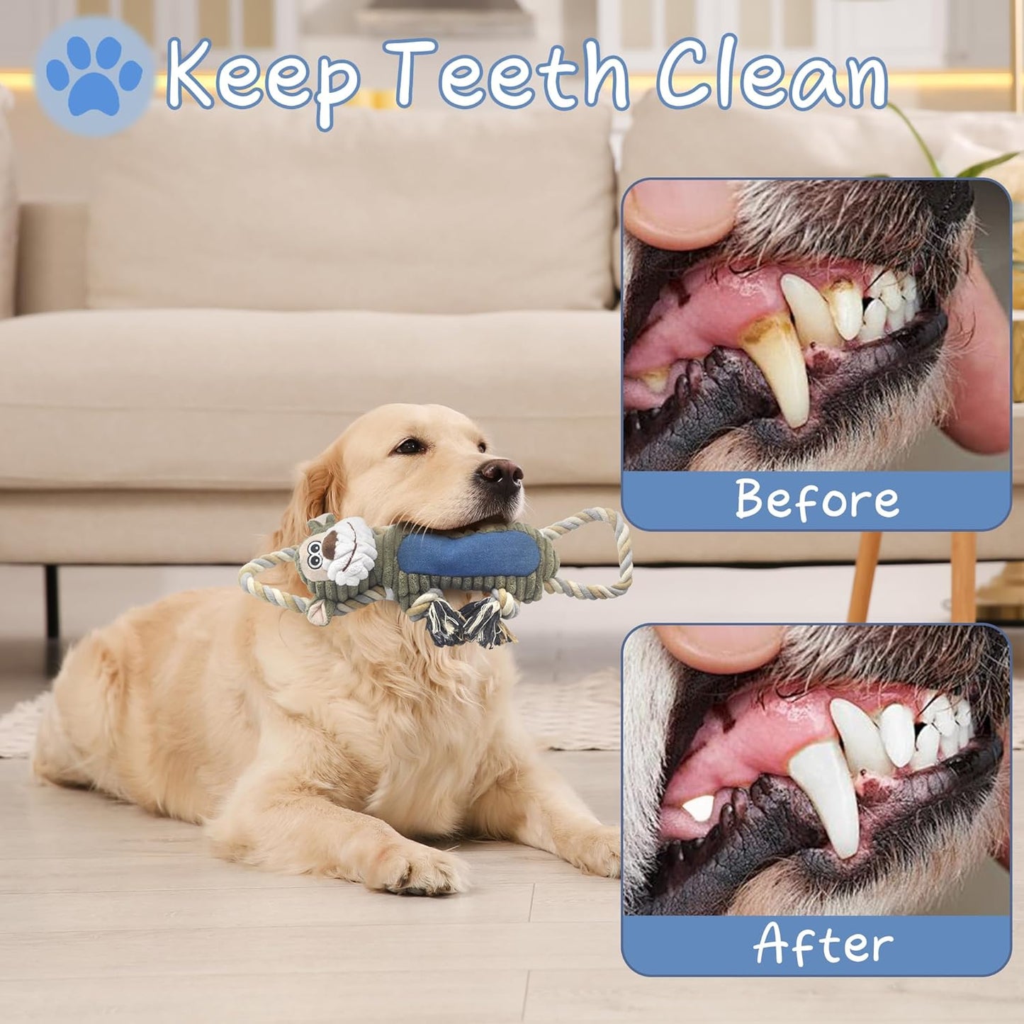 Funny Plush Dog Chew Toys, Squeaky Dog Toys, Interactive Tug of War Puppy Toys, Stuffed Dog Toys for Small, Medium and Large Dogs - Monkey