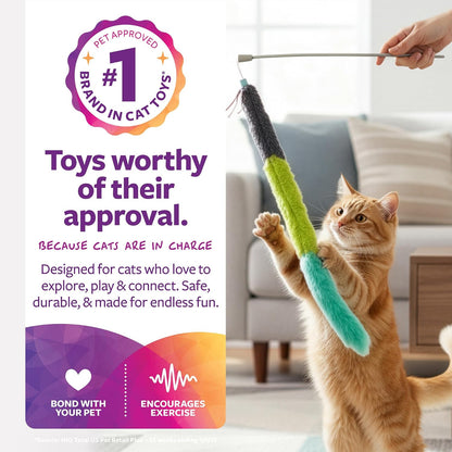 SmartyKat Crazy Catch 3 Part Breakaway Plush Catnip Wand Cat Toy, Extendable for Capturing Prey & Solo Play for Cats & Kittens